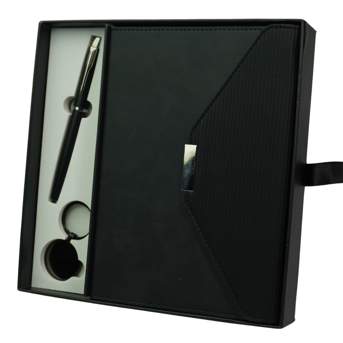 Black Triangle Diary Gift Set with Pen, Keychain
