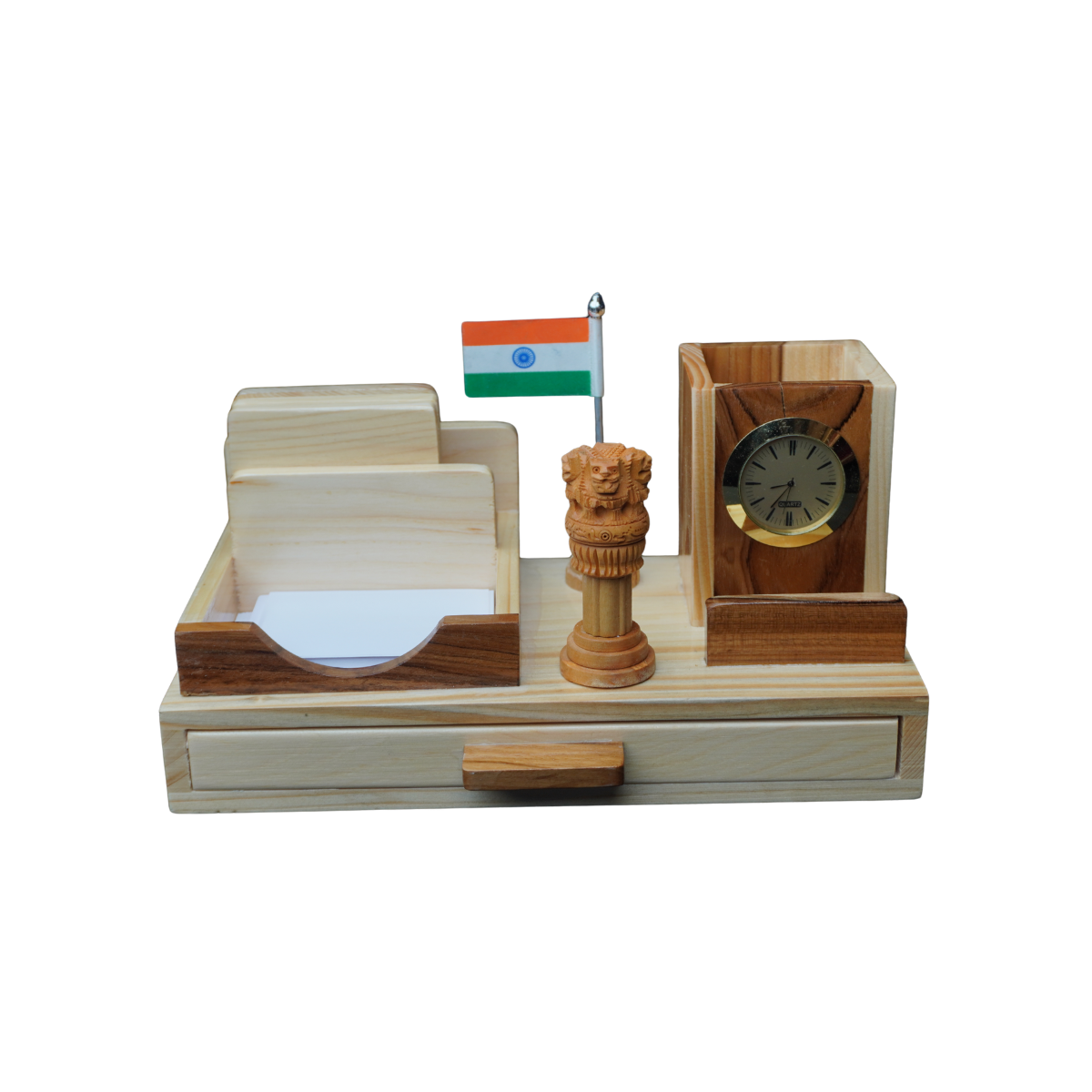 Elegant Ashoka Desk Organizer with Clock Pen Stand