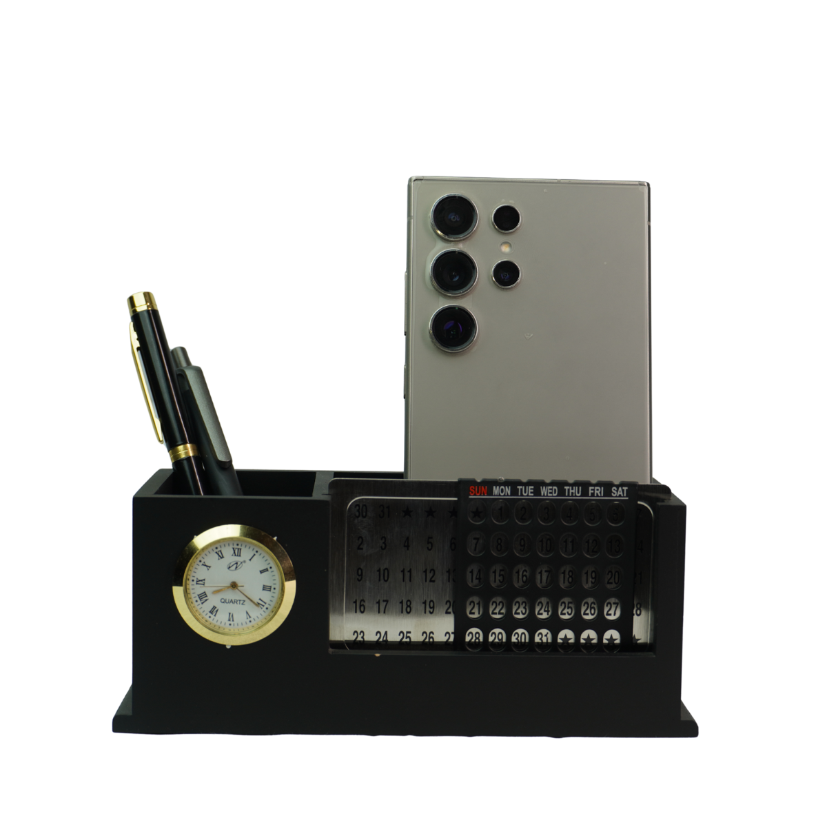 Multi-functional Black Wooden Desk Organizer
