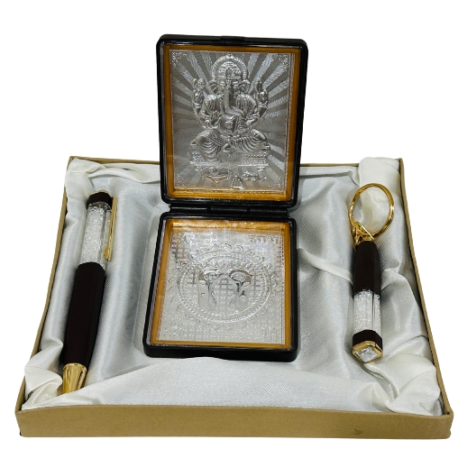 Silver Plated Ganesh Ji Idol with Pen Keychain
