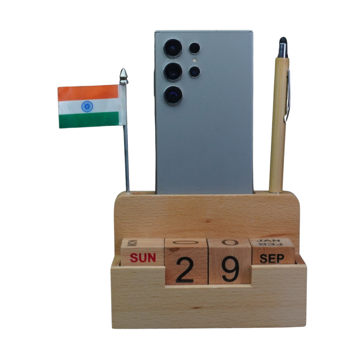Calendar Blocks with Wooden Clock Pen Stand