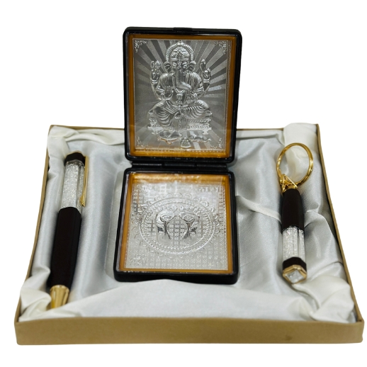 Silver Plated Ganesh Ji Idol with Pen Keychain