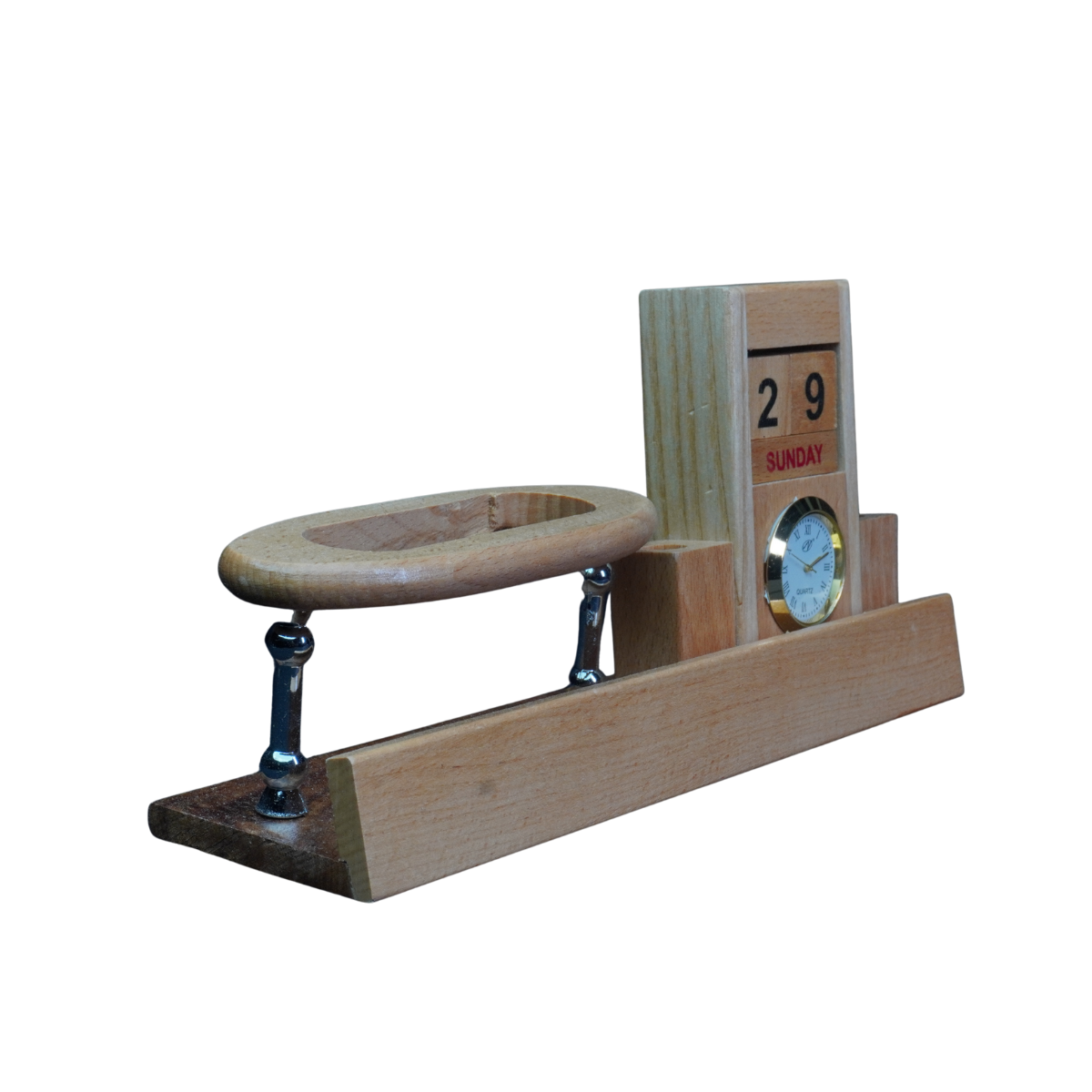 Wooden Holder with Table Clock Calendar