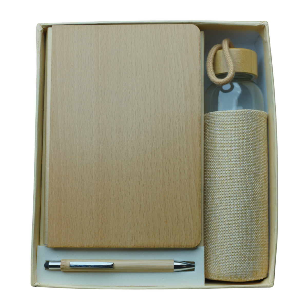 Water Bottle with Wooden Cover Diary Pen