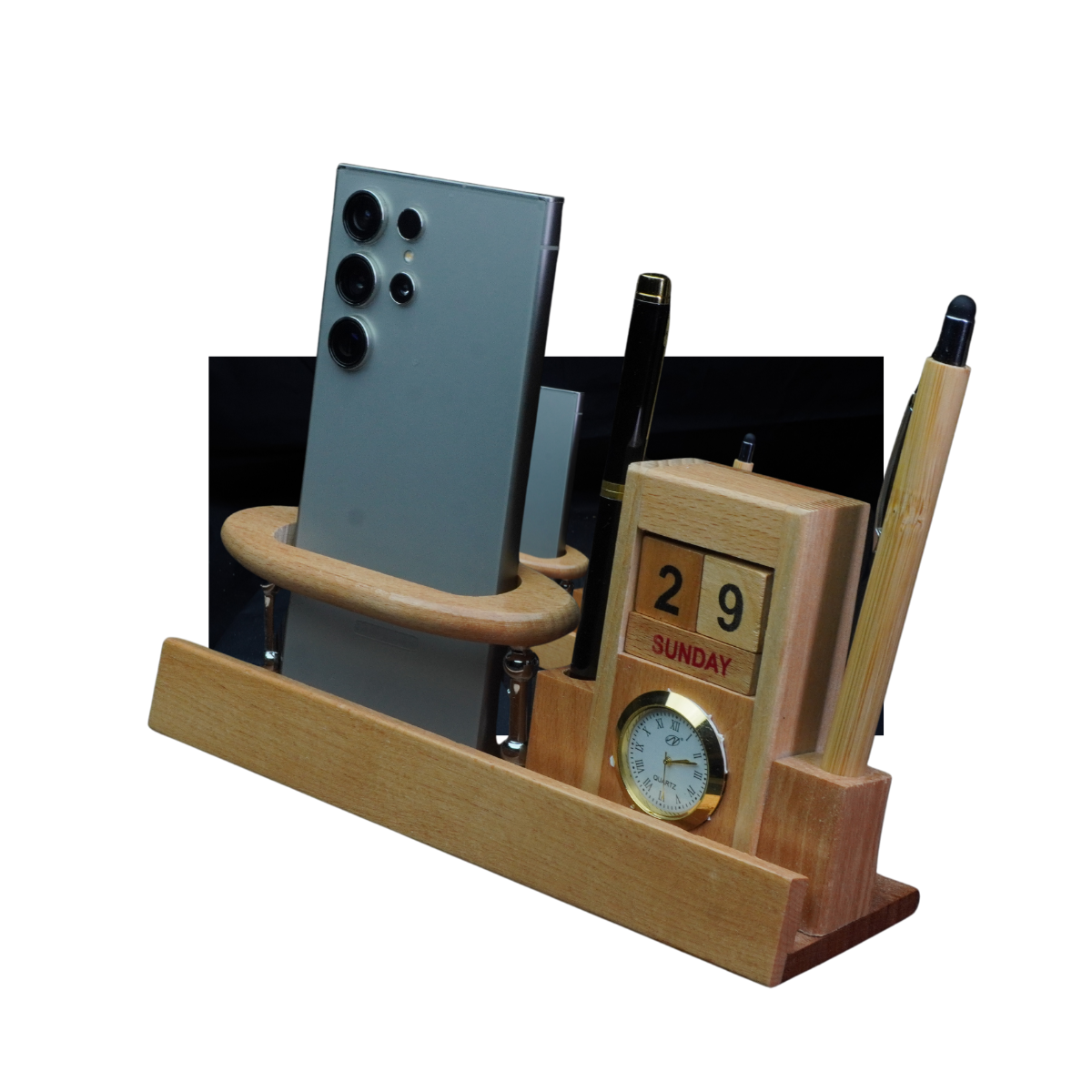 Wooden Holder with Table Clock Calendar