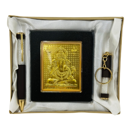 Silver Plated Ganesh Ji Idol with Pen Keychain