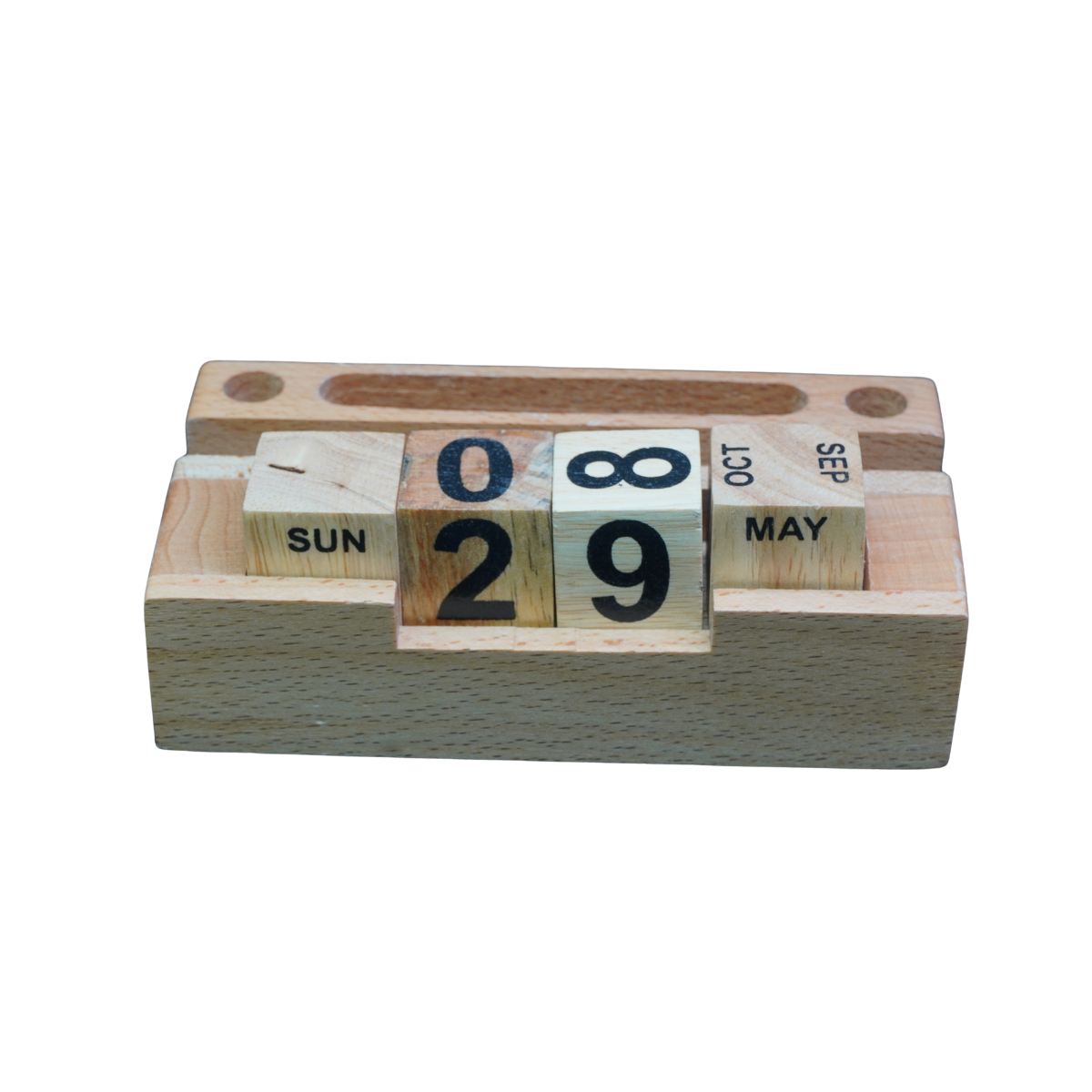 Polished Wooden Calendar Pen Stand for Desktop
