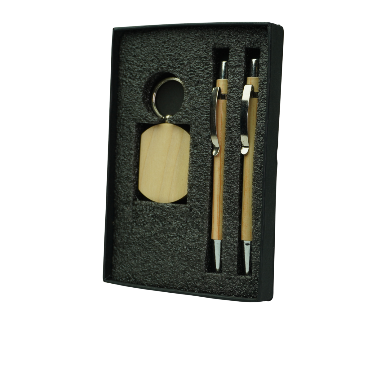 Wooden 2 Pens with 1 Keychain Set