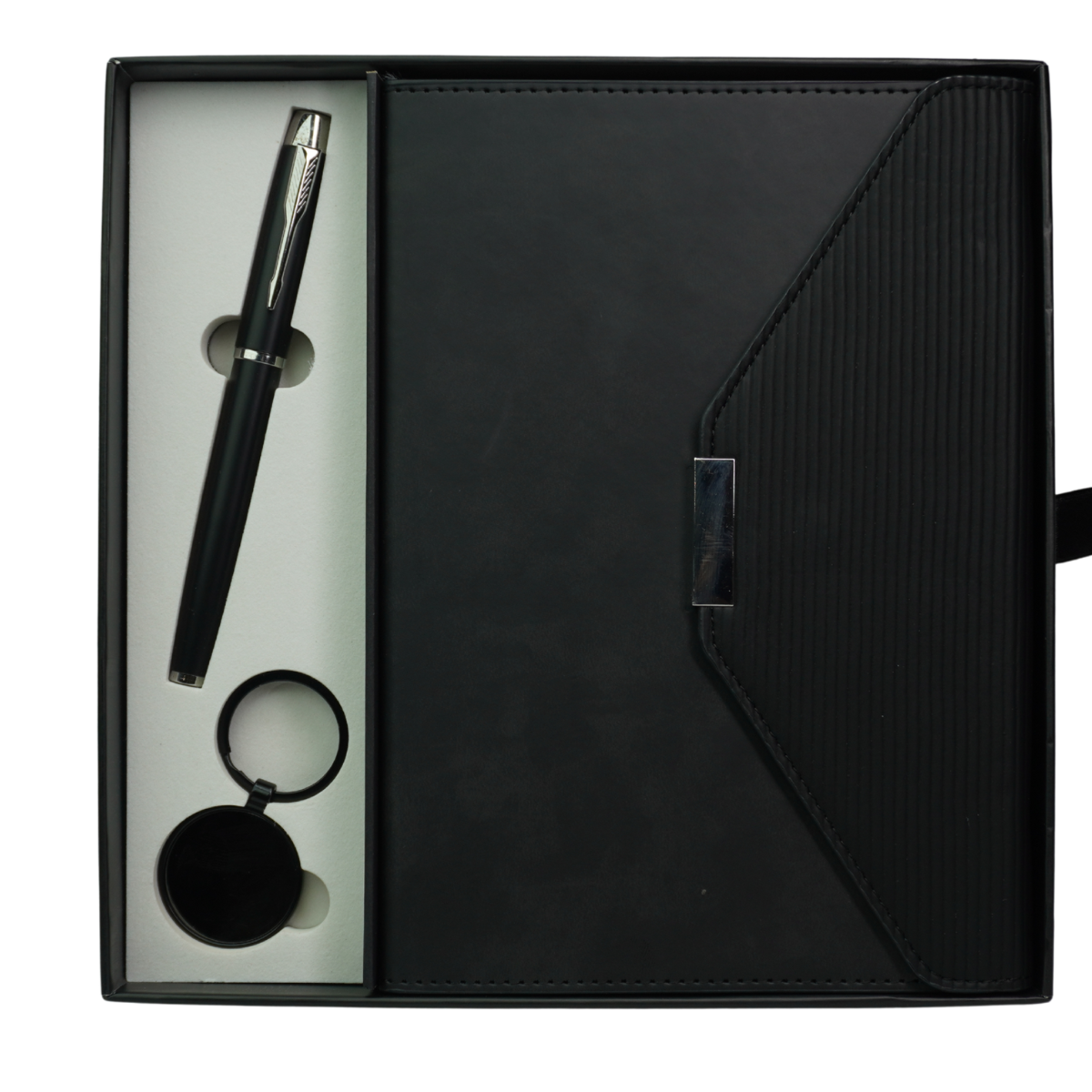 Black Triangle Diary Gift Set with Pen, Keychain
