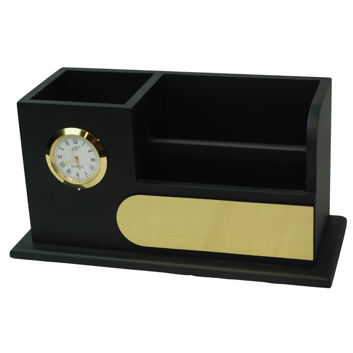 Wooden Pen Stand with Clock for Office Use