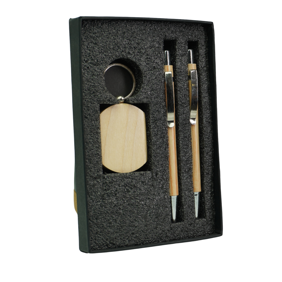 Wooden 2 Pens with 1 Keychain Set