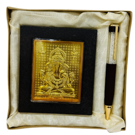Gold Plated Ganesh Ji with Pen Gift Set