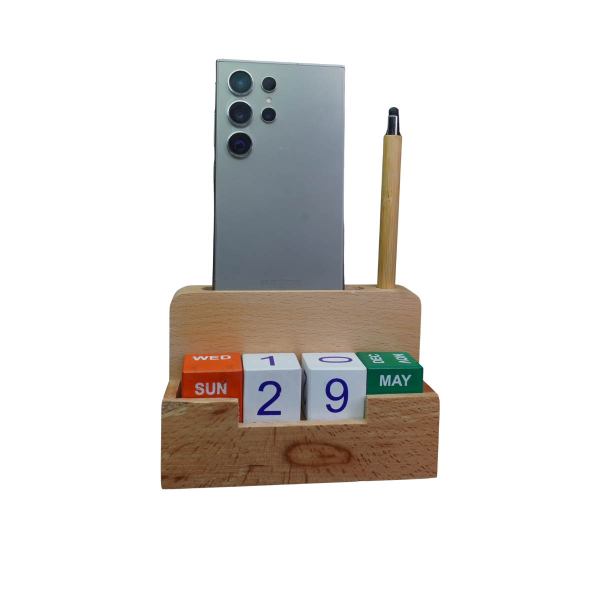 Wooden Table Top Calendar with Pen Stand