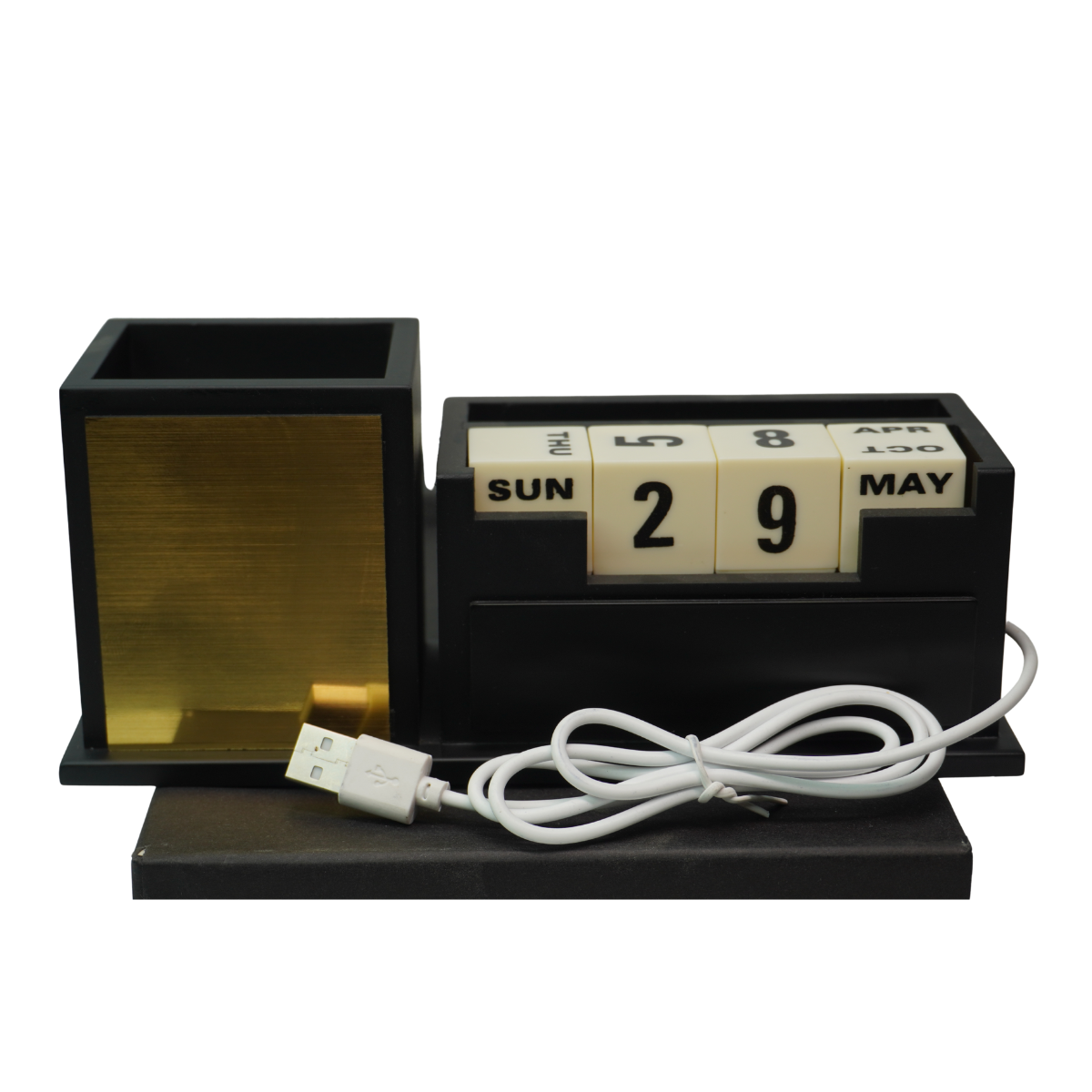Wooden Calender Pen Stand with Mobile Stand Black