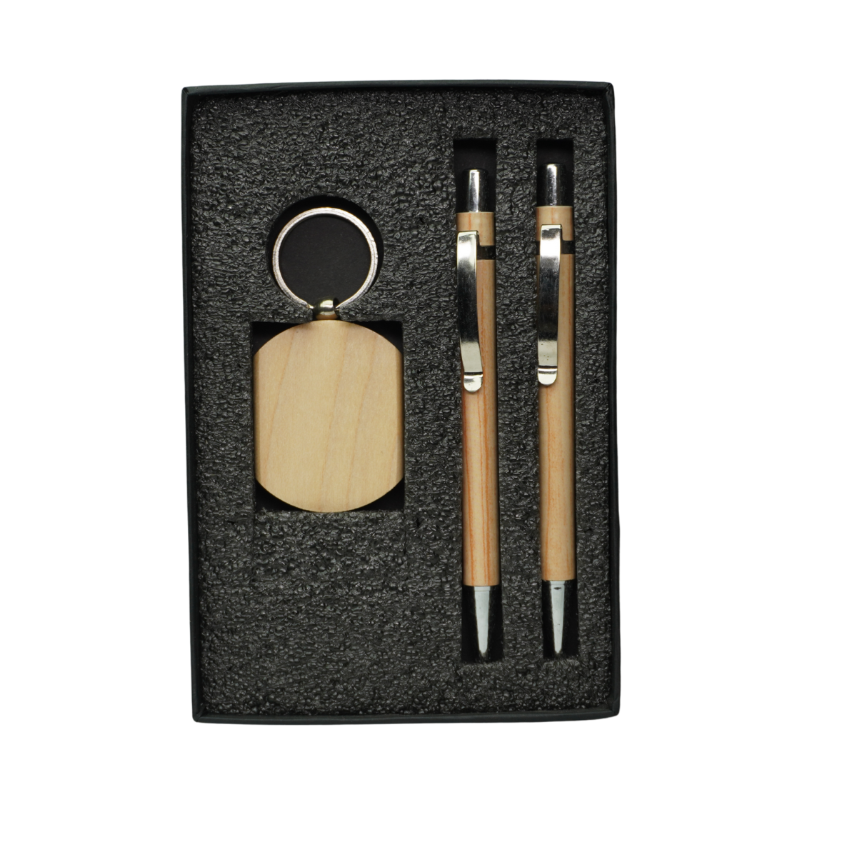 Wooden 2 Pens with 1 Keychain Set