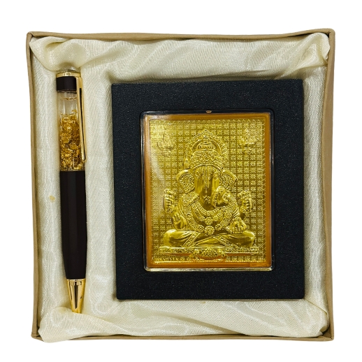 Gold Plated Ganesh Ji with Pen Gift Set