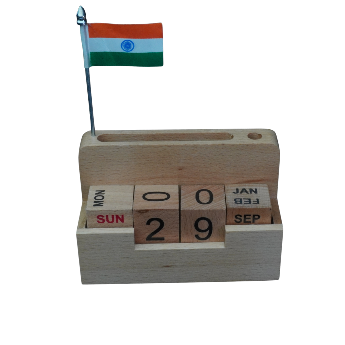 Calendar Blocks with Wooden Clock Pen Stand