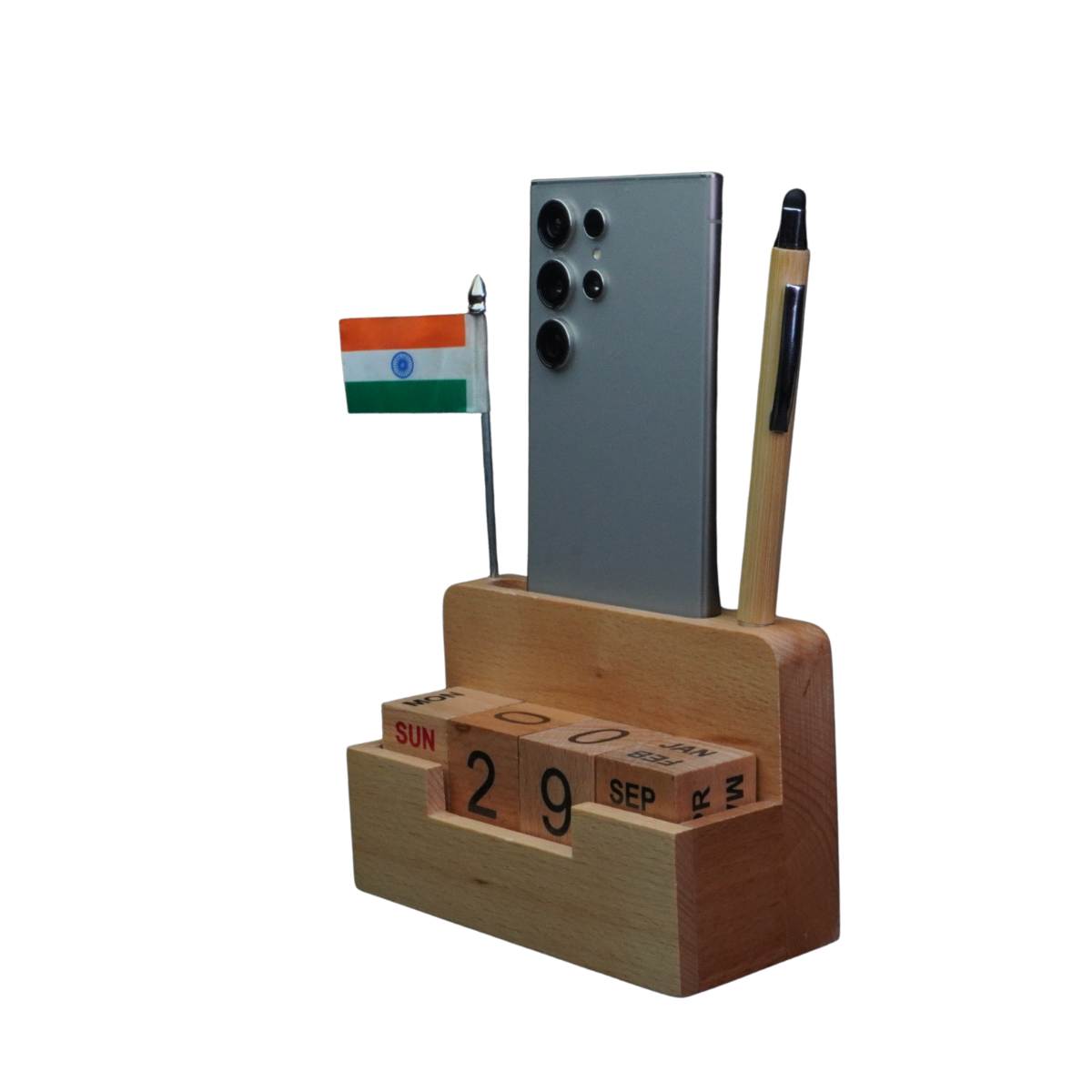 Calendar Blocks with Wooden Clock Pen Stand