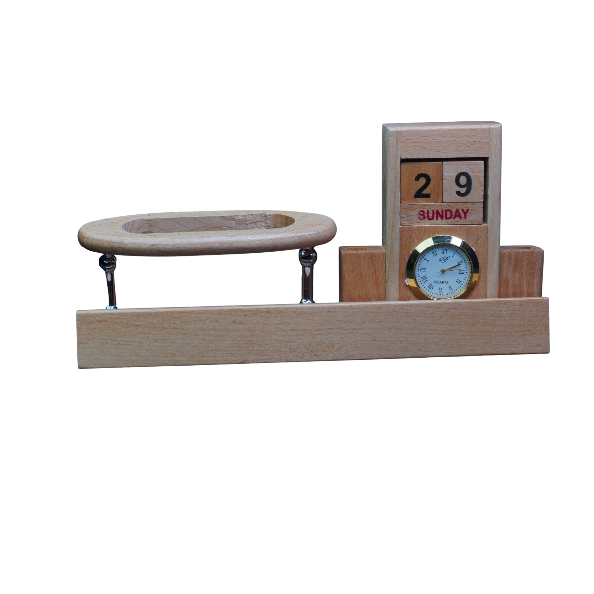 Wooden Holder with Table Clock Calendar