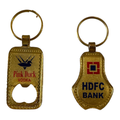 Golden Metal Keychain With Business Logo Name
